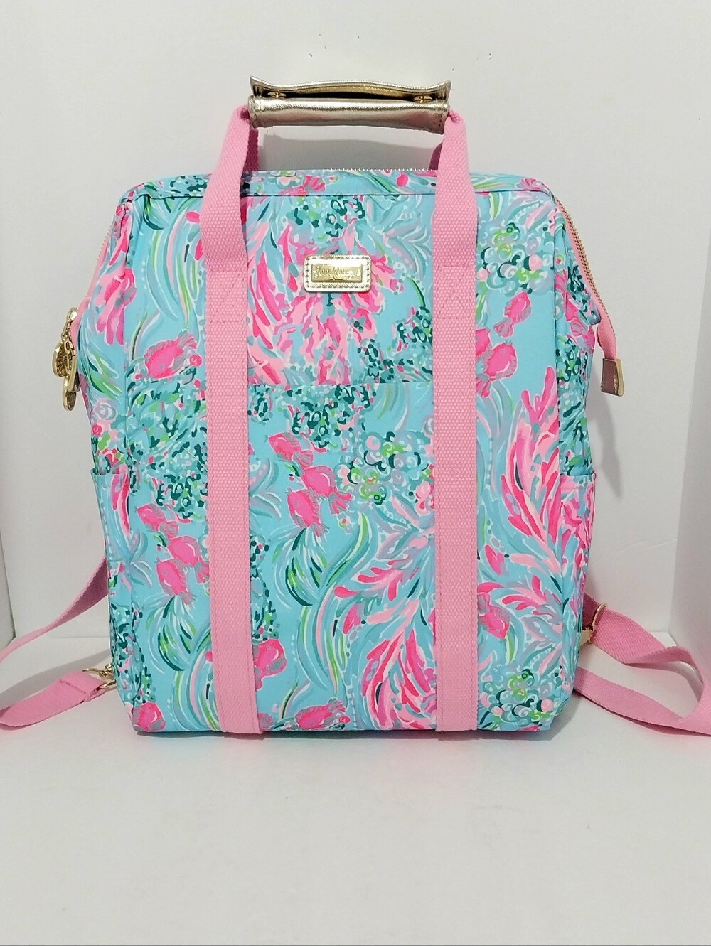 Floral Convertible Backpack Tote - Pink & Aqua by